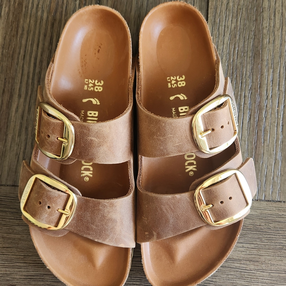 Birkenstock Adult Tan Sandals with Gold Buckles